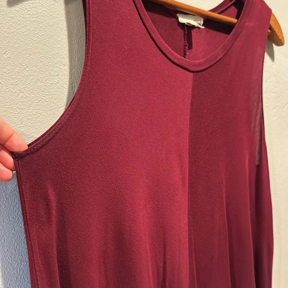 Silence + Noise Swingy Tank Dress Deep Red Burgundy Semi Sheer Flowy Mini Dress - Picture 5 of 15